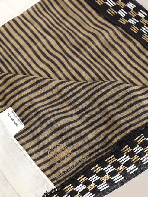 Striped printed scarf with embroidery